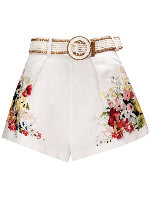 Ivory white/multicolour linen floral print shorts Zimmermann | 8301ARS241IVORY FLORAL